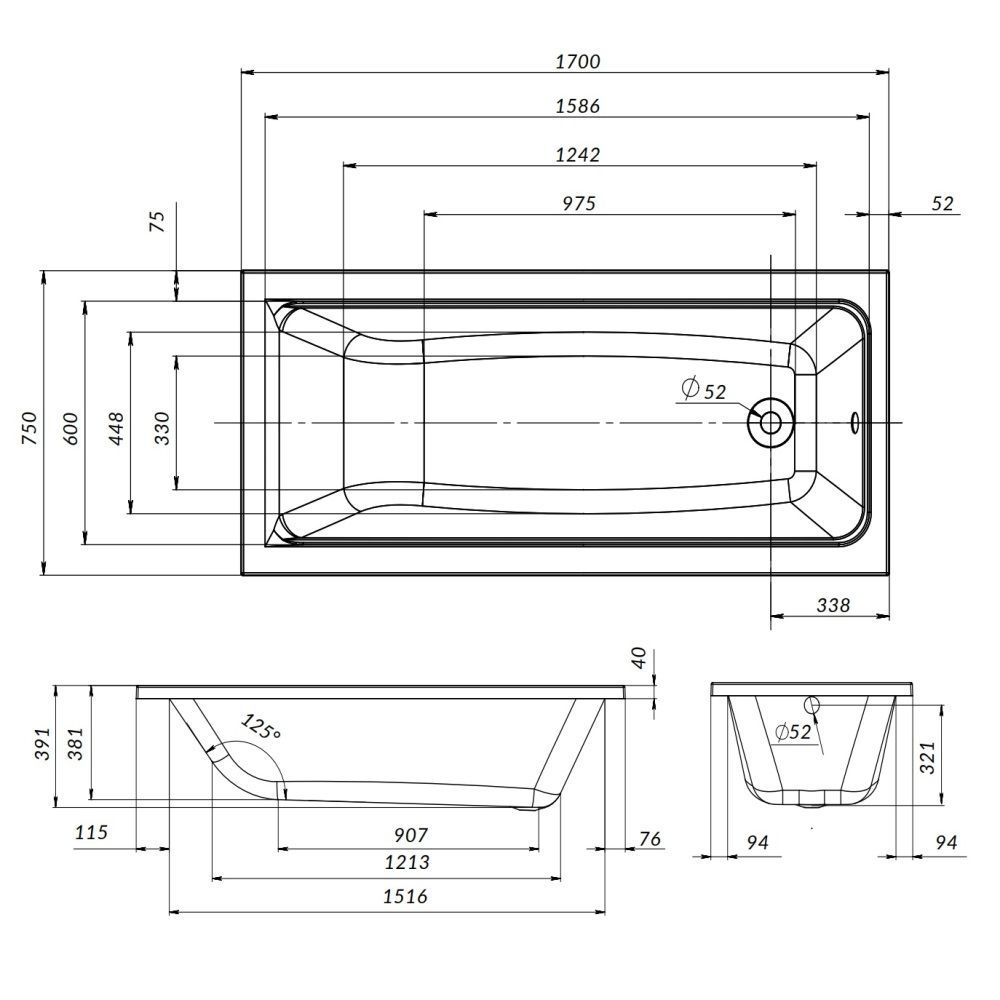 W90A-170-075W-R Gem Каркас в комплекте с монтажным набором 170х75 W90A-170-075W-R Gem Каркас в комплекте с монтажным набором 170х75