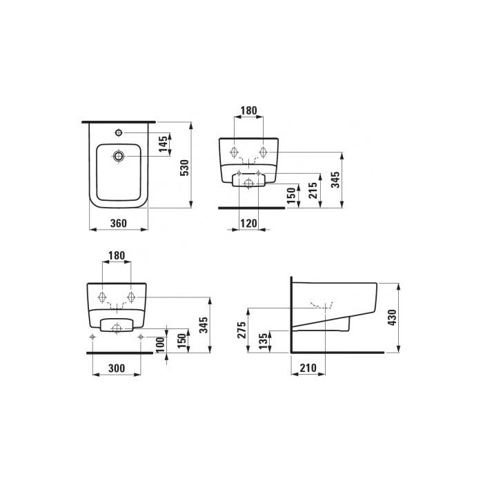 LAUFEN PRO S Биде подвесное 530x360x300 мм., с 1 отв для смесителя, с переливом, цвет белый
