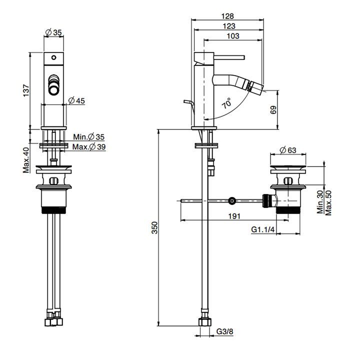 Fima Carlo Frattini Spillo Up Смеситель для биде, на 1 отв., с донным клапаном, цвет: хром