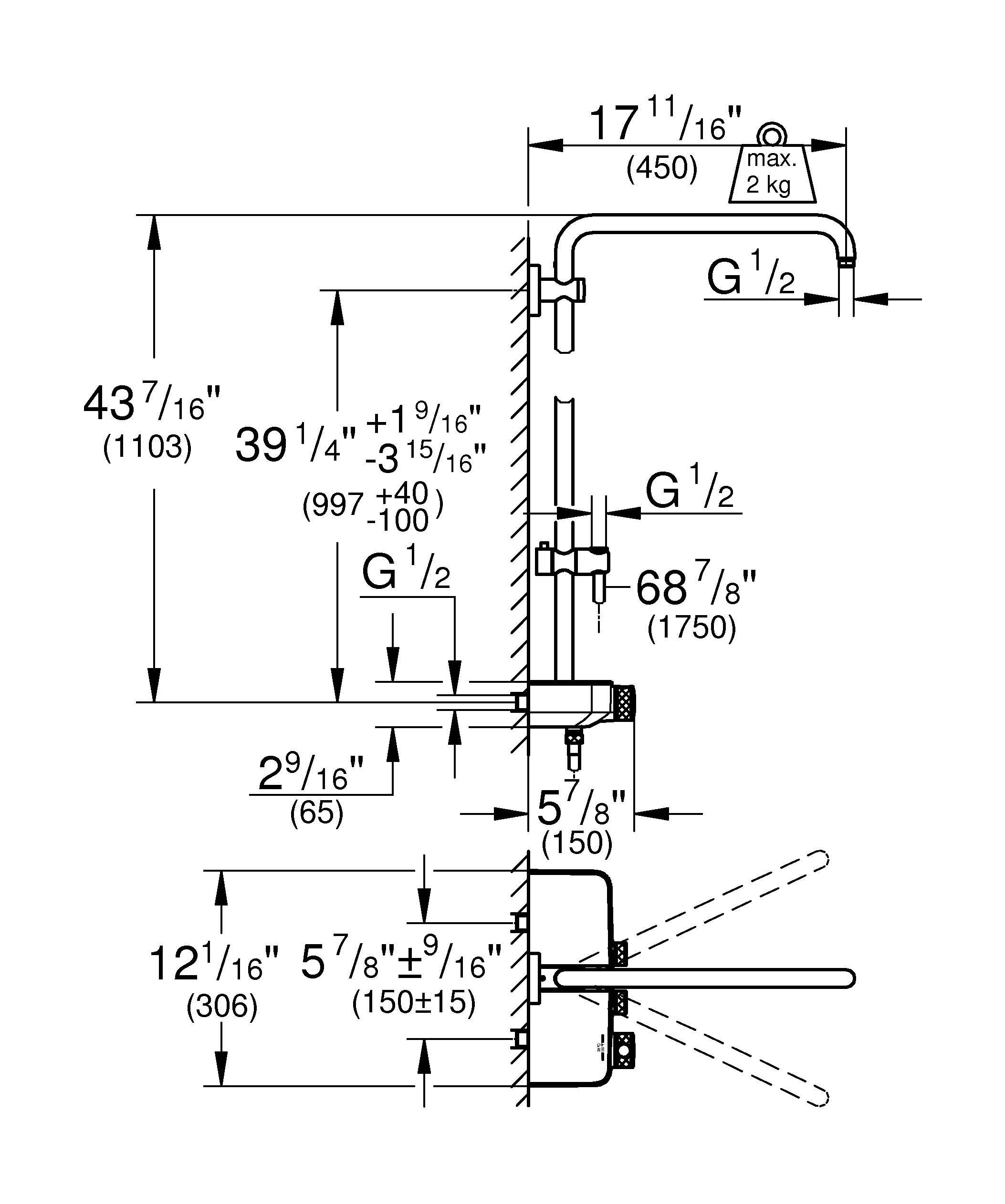 Душевая система без верхнего и ручного душа GROHE Euphoria SmartControl, с термостатом для душа, хром (26511000)