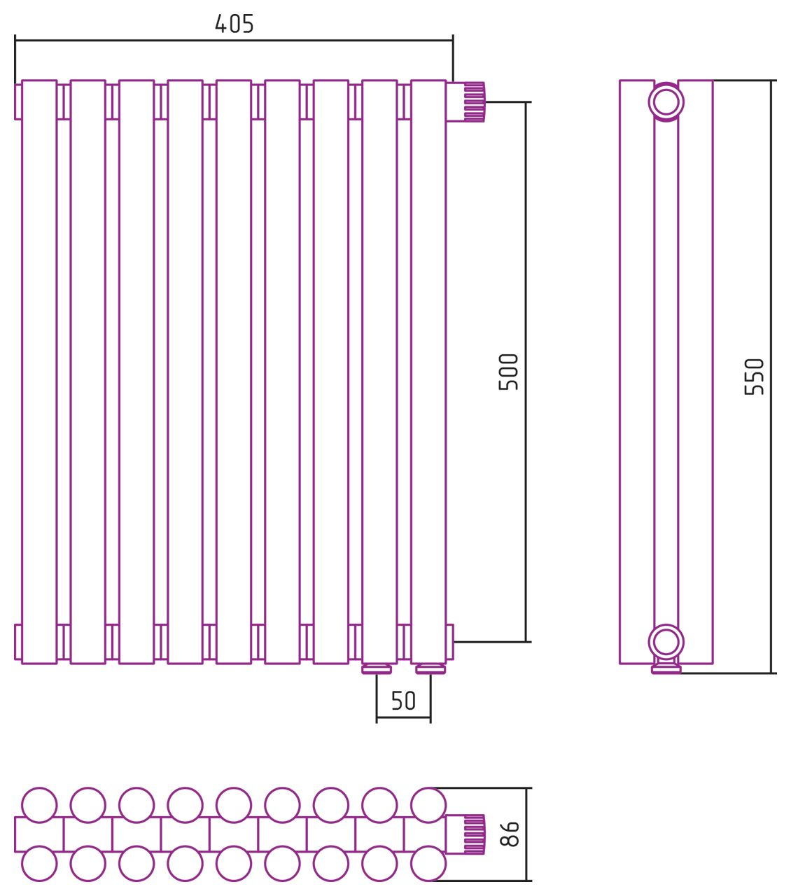 Отопительный радиатор ЭСТЕТ-11 н/ж EU50 500х405 / 9 сек (Состаренная БРОНЗА)