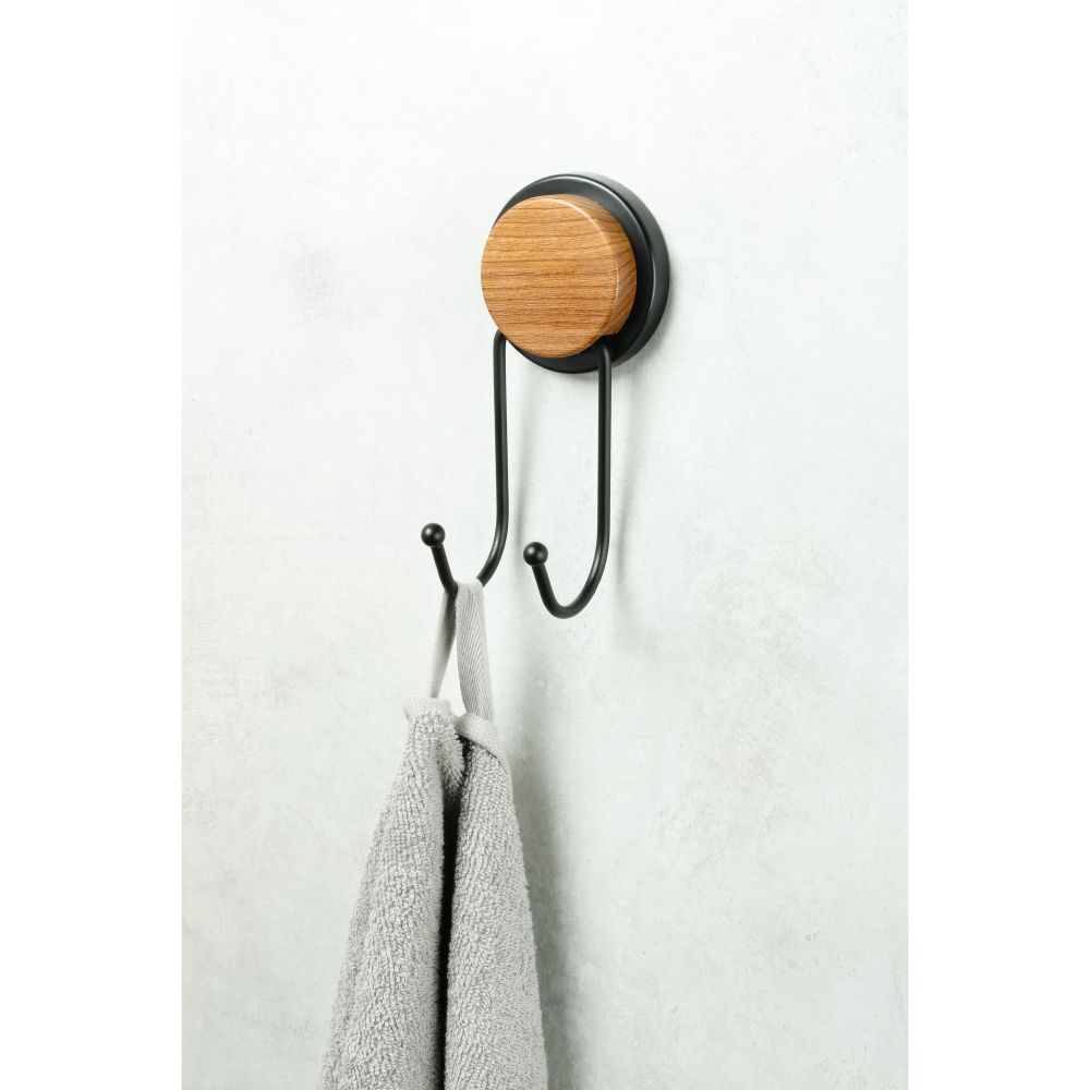 Двойной крючок для ванной FIXSEN MAGIC WOOD FX-46005A, черный/коричневый, артикул FX-46005A