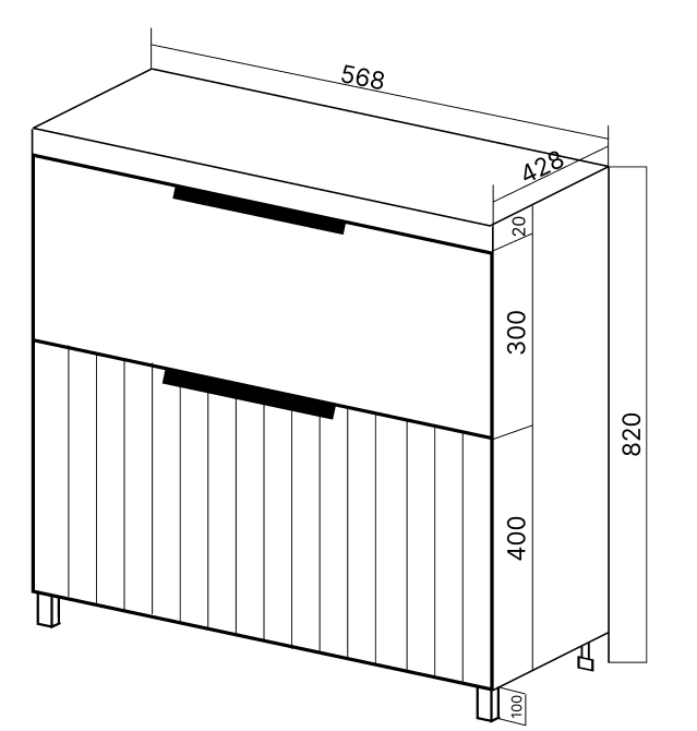 Тумба VIANT "Сицилия" 2 ящика капучино 428x568x820 под раковину .S-UM-MOD60/1 (MODUO 60) (VSIC60MDCAP-T2Y), артикул VSIC60MDCAP-T2Y