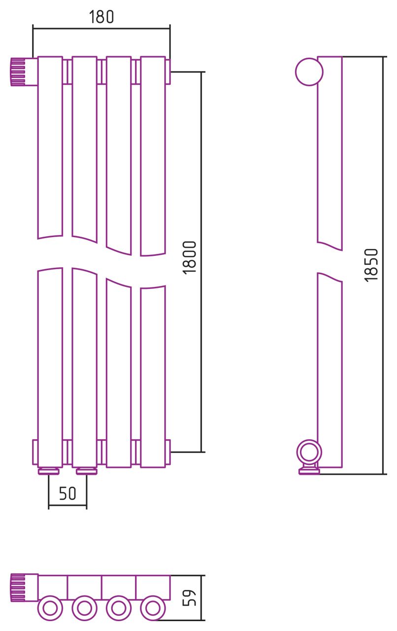 Отопительный радиатор ЭСТЕТ-0 н/ж EU50 левый 1800х180 / 4 сек (САТИН)