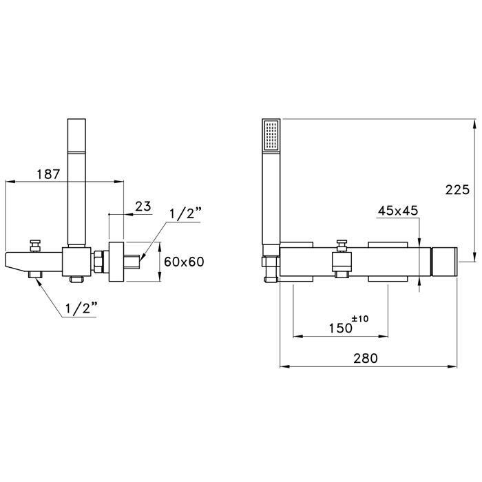 Stella Bamboo Quadro Смеситель для ванны 3267/306 с ручным душем, цвет: хром