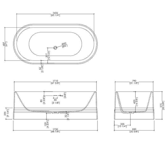 Devon DIVA Ванна 171x87xh70,5cм, свободностоящая, материал: white teс (без отв-й для смесителя и без слива) цвет: белый