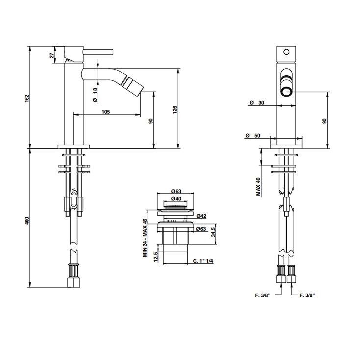 Bongio ON Смеситель для биде на 1 отв, с донным клапаном clic clac, цвет матовый черный хром, артикул 68522NMPR