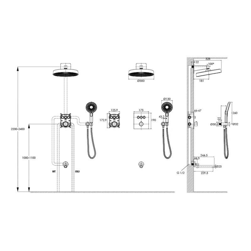 Душевая система встраиваемая с термостатом Bronze de Luxe OMG! 1011GM, графит, артикул 1011GM