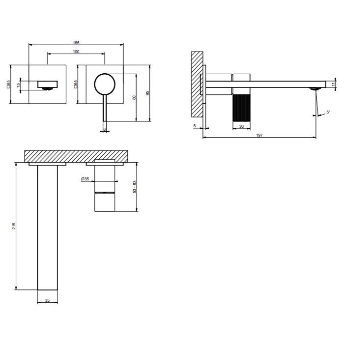 GESSI  INVERSO RIGATO Внешняя часть настенного смесителя для раковины, цвет: Finox Brushed Nickel