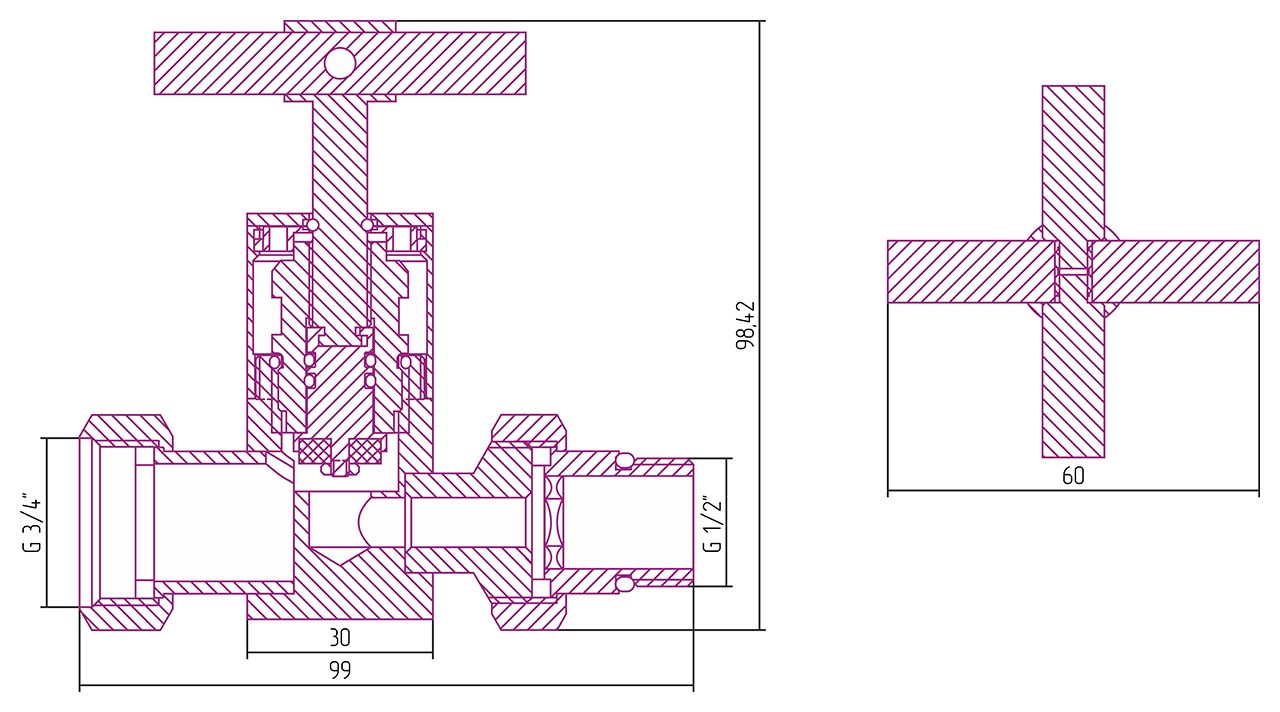 Вентиль прямой (крест) G 1/2" НР х G 3/4" НГ (Матовый черный) Вентиль прямой (крест) G 1/2" НР х G 3/4" НГ (Матовый черный)