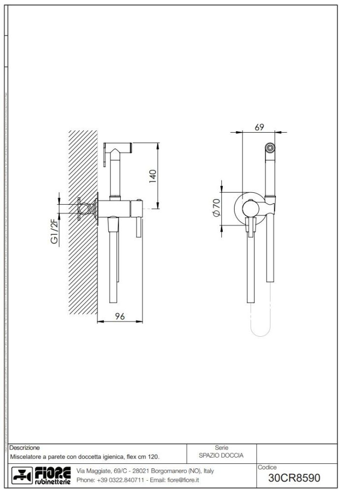 Fiore Shower, набор гигиенического душа круглой формы, со смесителем на х/г воду, цвет сталь, артикул 30AA8590