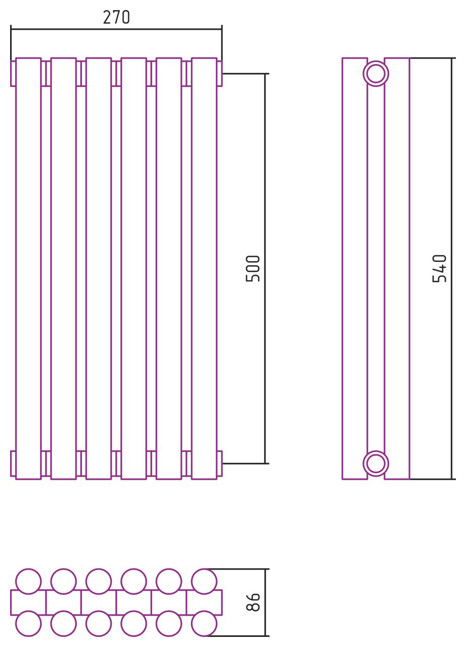 Отопительный радиатор ЭСТЕТ-11 н/ж 500х270 / 6 сек (МУАР Темный Титан)