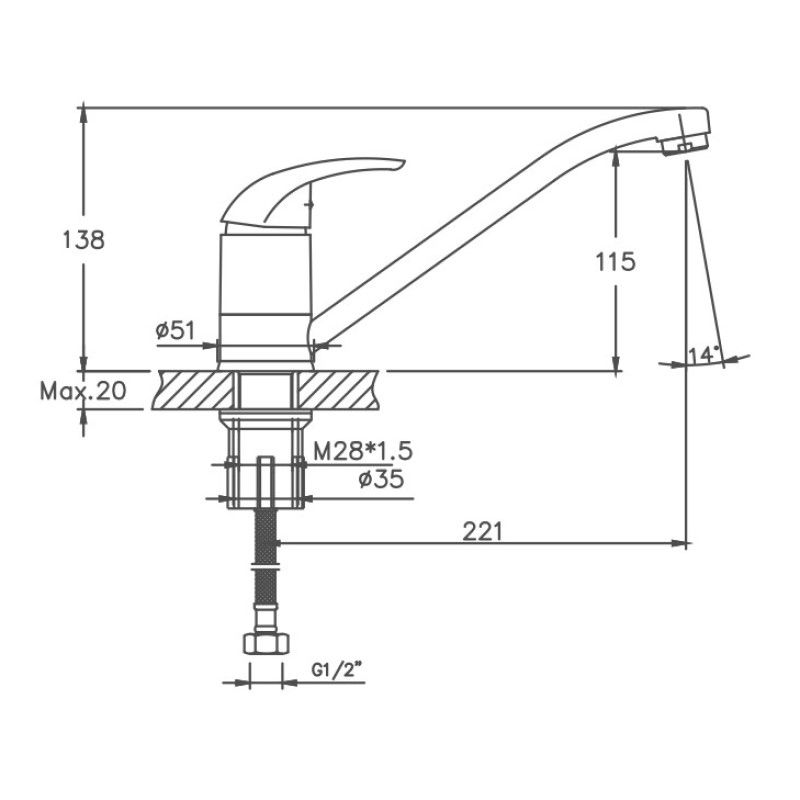 Смеситель для кухни Cron CN4929, хром