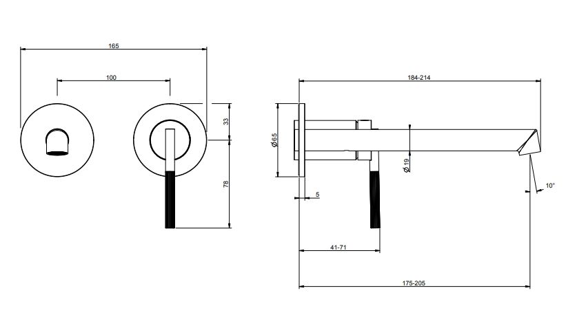 GESSI INGRANAGGIO Смеситель для раковины встраиваемый, однорычажный,  излив 185-205 мм., внешняя часть, цвет Black Metal Brushed PVD