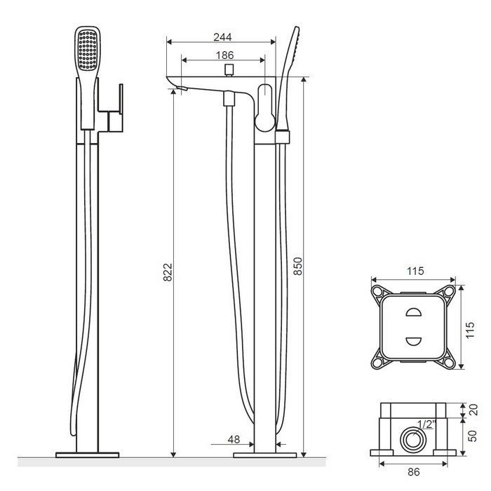 Смеситель для ванны отдельностоящий EXCELLENT Oxalia AREX.9055CR (хром)