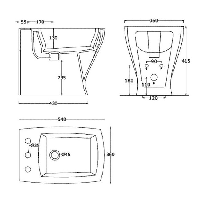 Artceram JAZZ биде напольное 54*36см с 3 отв под смеситель с креплением, цвет белый