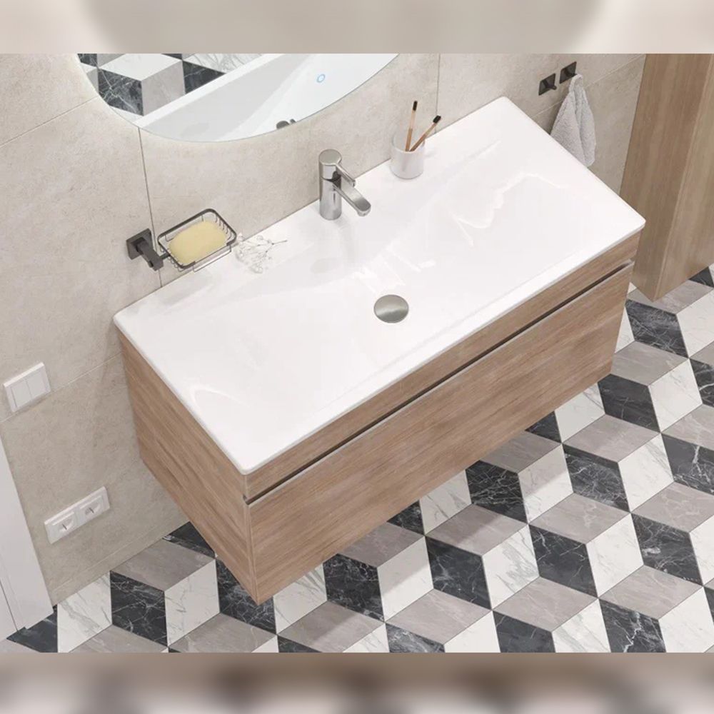 Тумба под раковину подвесная Velvex Pulsus tp.PUL.PUL.100.1Y дуб сонома, 100 см, артикул tp.PUL.PUL.100.1Y дуб сонома