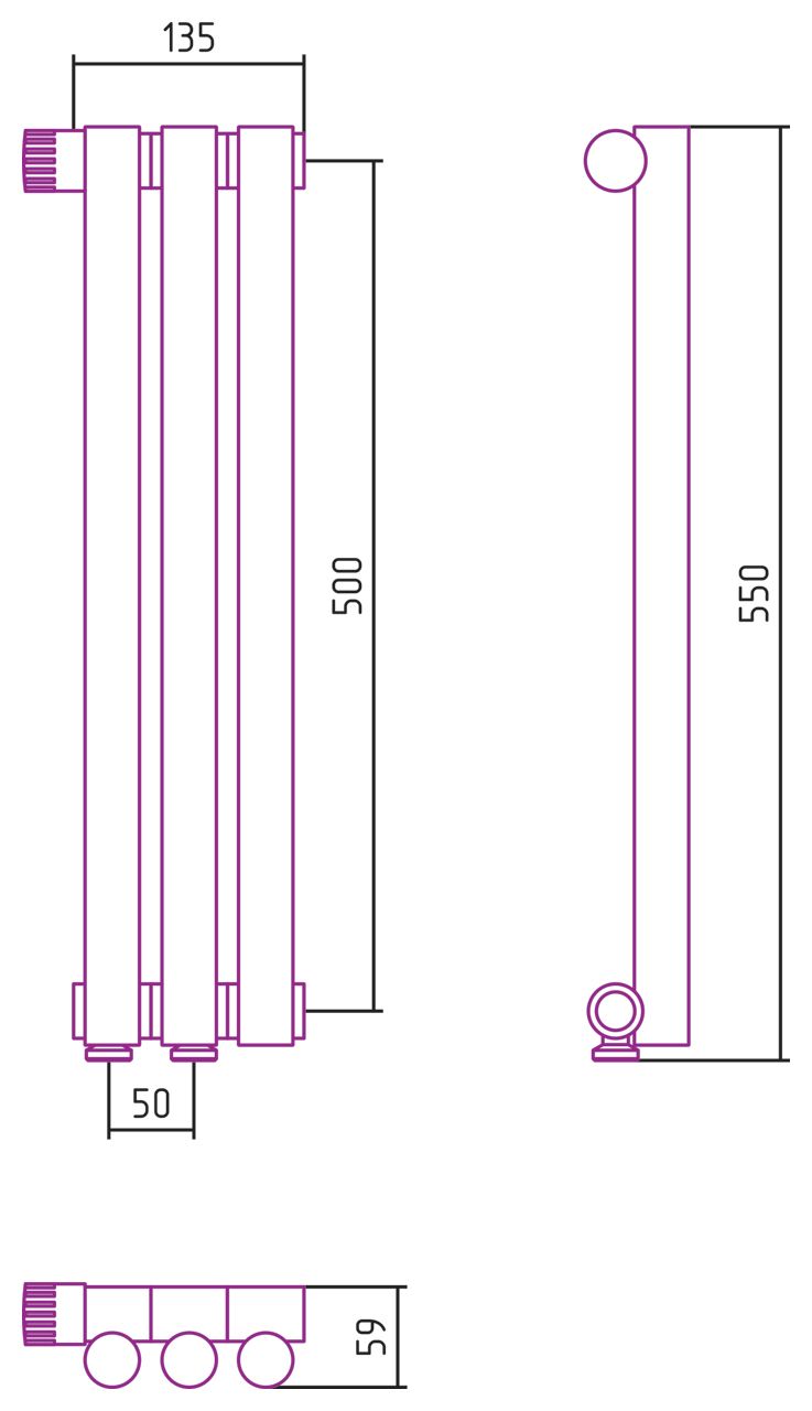 Отопительный радиатор ЭСТЕТ-1 н/ж EU50 левый 500х135 / 3 сек (БЕЛЫЙ)
