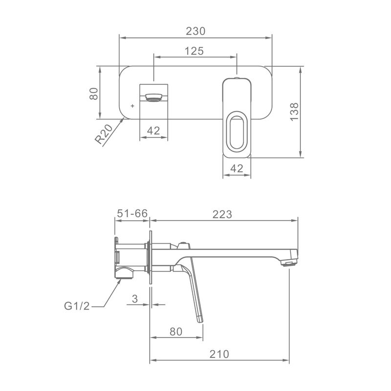 Смеситель для раковины встраиваемый Raglo R51.11.09, графит