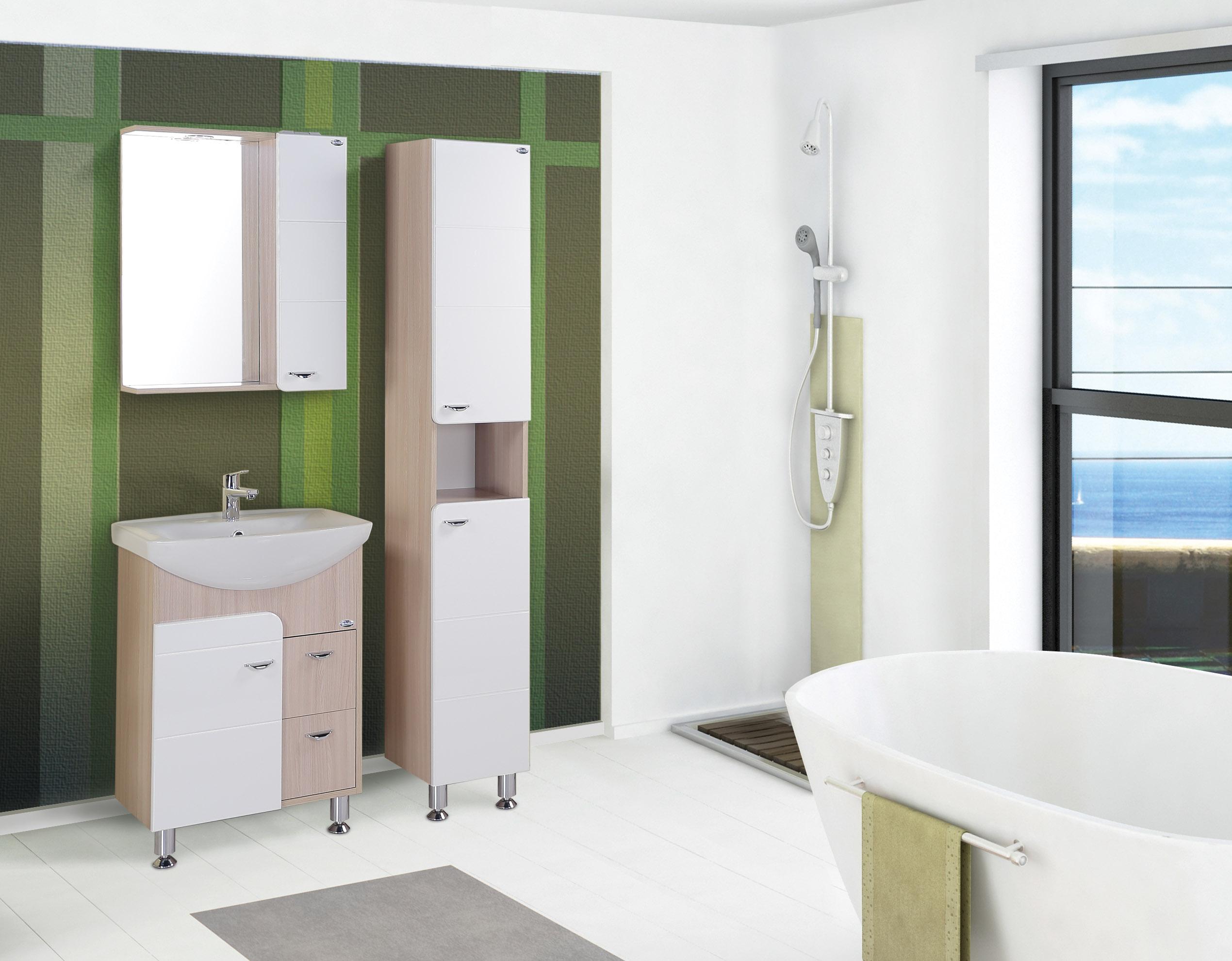 Шкаф-зеркало Onika Стиль 58 белый/ясень шимо, правый, с подсветкой