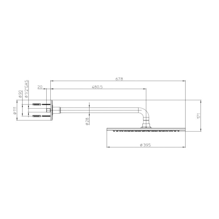 BOSSINI DREAM-OKI Душевая лейка  Ø 400 mm 1 спрей - с держателем Ø 28 mm x 400 mm - связи 1/2”MM x 1/2 M - хром BOSSINI DREAM-OKI Душевая лейка  Ø 400 mm 1 спрей - с держателем Ø 28 mm x 400 mm - связи 1/2”MM x 1/2 M - хром