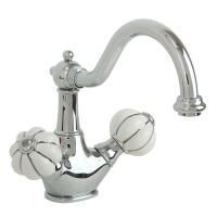 OLIVIA Смеситель для раковины, донный клапан "click-clack", бел. с декором платина/хром