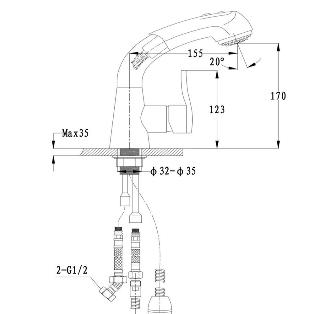 Смеситель для кухни с выдвижным изливом и режимом душ GranFest 3773, иней