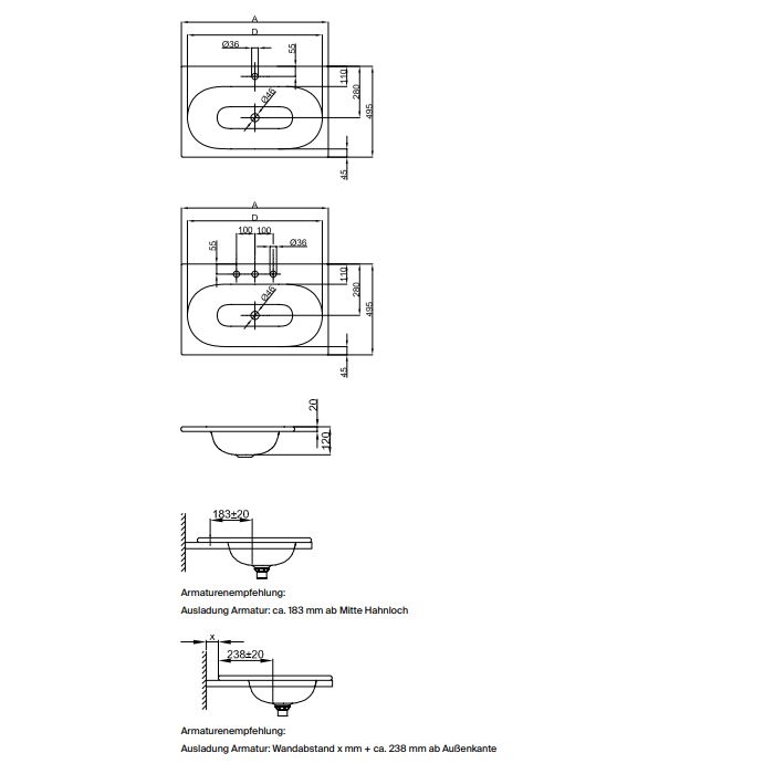 BETTE COMODO Раковина встраиваемая на столешницу 800×495×120 мм, с 1 отв под смес, с крепл. в компл.цвет белый