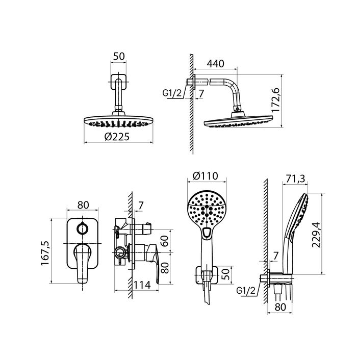 Душевая система скрытого монтажа с тропическим душем и ручным душем, Ray, IDDIS, (RAYSB02i67), артикул RAYSB02i67