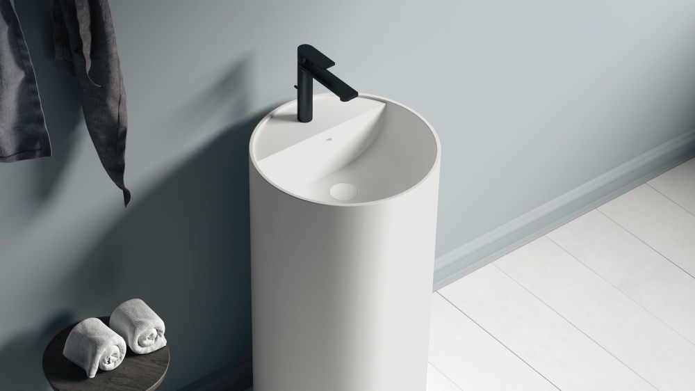 Zenon Sunshine, напольная раковина круглой формы с отверстием под смеситель, 40х40хh85 см, цвет белый матовый, артикул 4000.000.000.000.42156