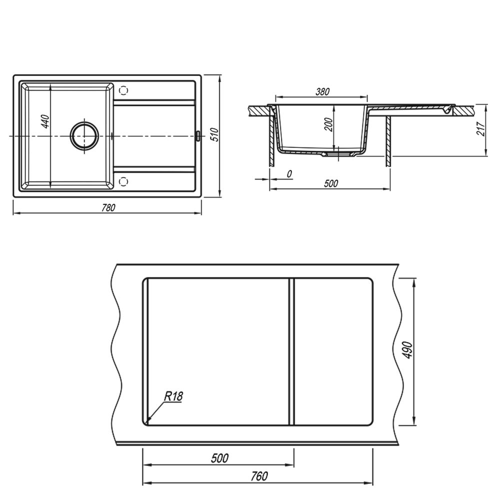 Кухонная мойка Florentina ЛИПСИ 20.270.C0780.302, антрацит, артикул 20.270.C0780.302