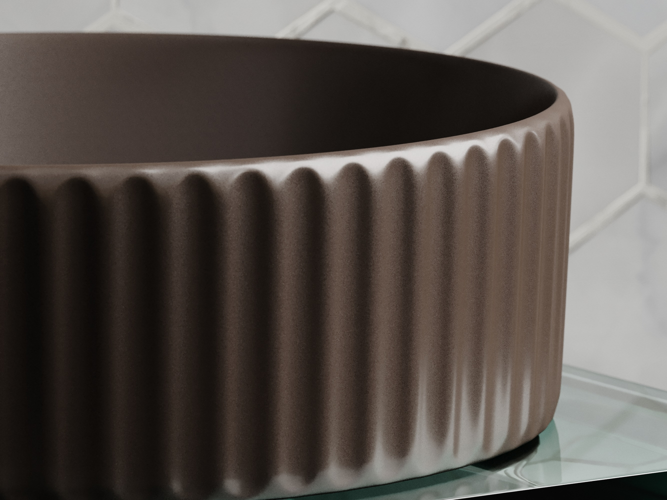 Умывальник чаша накладная круглая (цвет Темно-Коричневый Матовый) 360x360x115мм, артикул CN6057MDB