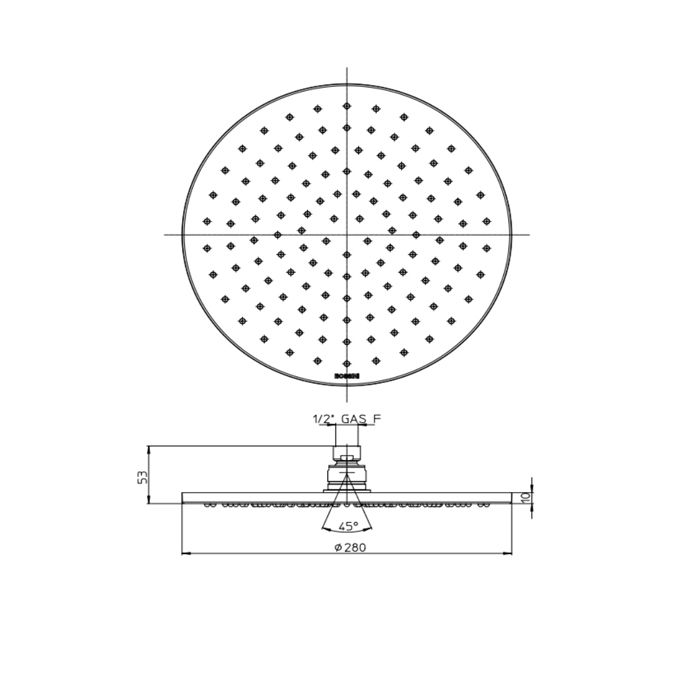 Bossini Nobu Душевая лейка из нерж. стали Nobu Ø 280 мм самоочищающаяся на шарнире на 1/2&quot; F..,цвет  Mat brushed S.S.