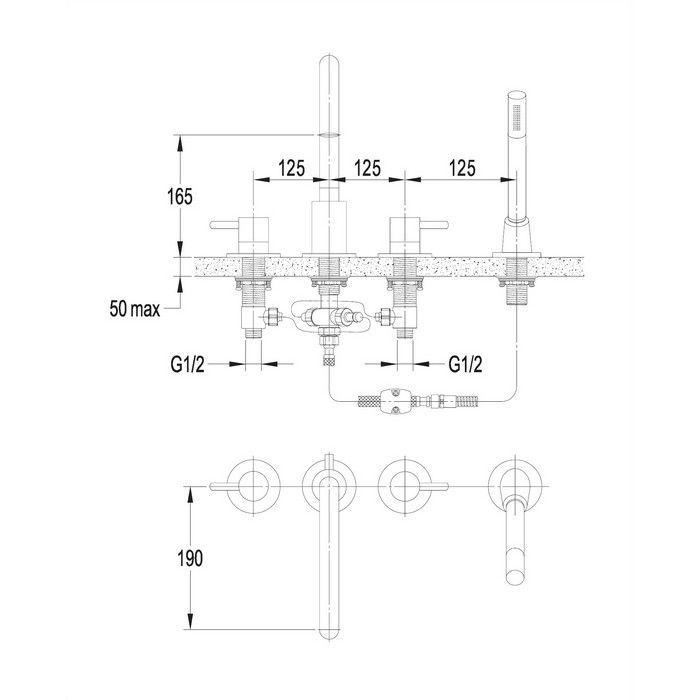 Смеситель для ванны на 4 отверстия OMNIRES Y Y1232GL (золото)