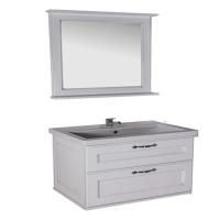 Тумба под раковину ASB-Woodline Прато 100 подвесная Белая c серебряной патиной