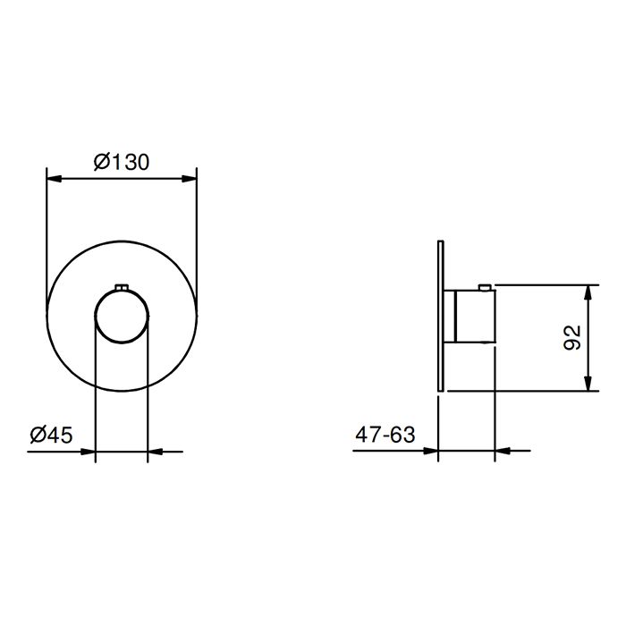 Смеситель для душа, Fantini, Nostromo, тип регулирования воды-термостатический картридж, монтаж-вертикальный встраиваемый (настенный), отверстия для монтажа-1, внутренняя часть-необходимо заказать, звукоизолированные, без запорного вентиля (заказывается о