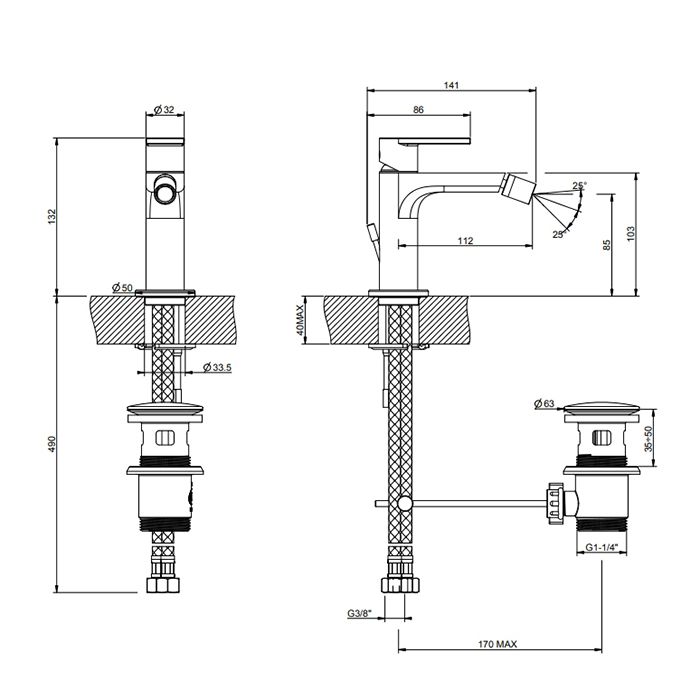 Gessi Emporio Via manzoni Смеситель для биде с донным клапаном и соединительными шлангами, цвет: Finox Brushed Nickel, артикул 38608#149