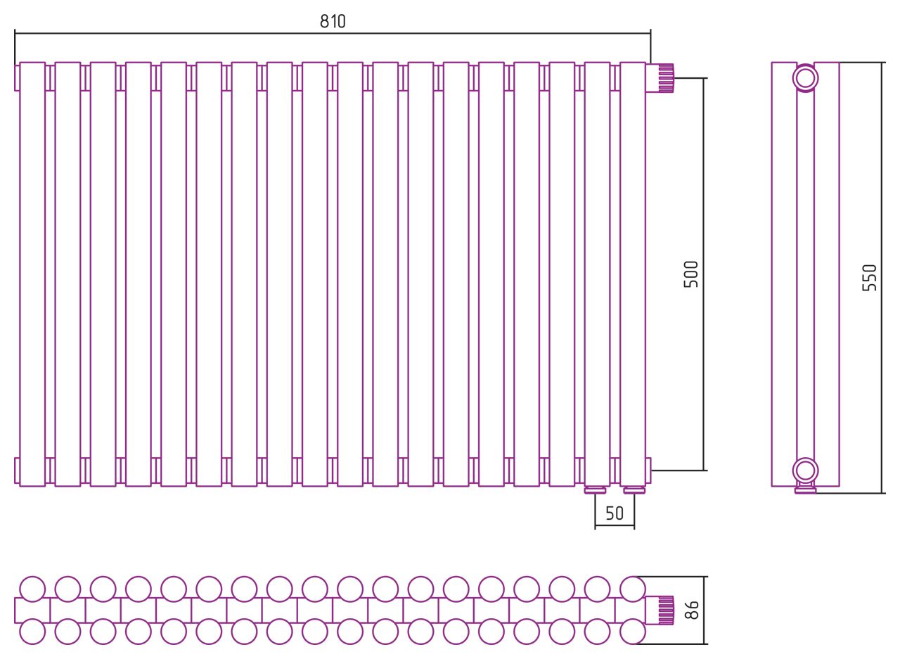 Отопительный радиатор ЭСТЕТ-11 н/ж EU50 500х810 / 18 сек (Матовая ШАМПАНЬ)