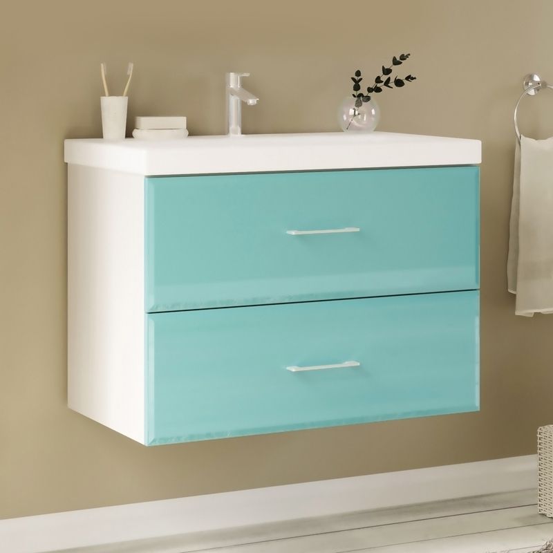 Тумба под раковину Marka One Mix 60П с ручками фасад стекло Бирюзовая, артикул У69535