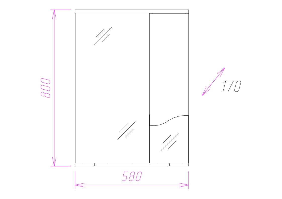 Шкаф-зеркало Onika Лайн 58 белый, правый, с подсветкой