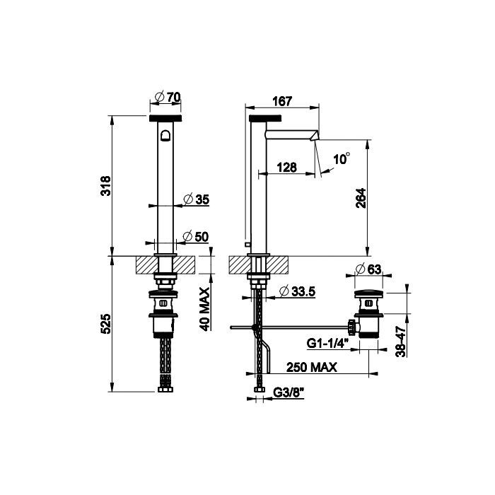 Gessi Anello Смеситель для раковины высокий, излив короткий. С донным клапаном и соединительными шлангами, цвет: хром