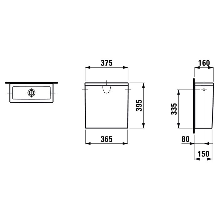 Сливной бачок, Laufen, New Classic, ширина, мм-365, глубина, мм-150, высота, мм-395, подключение воды-сбоку, цвет-белый