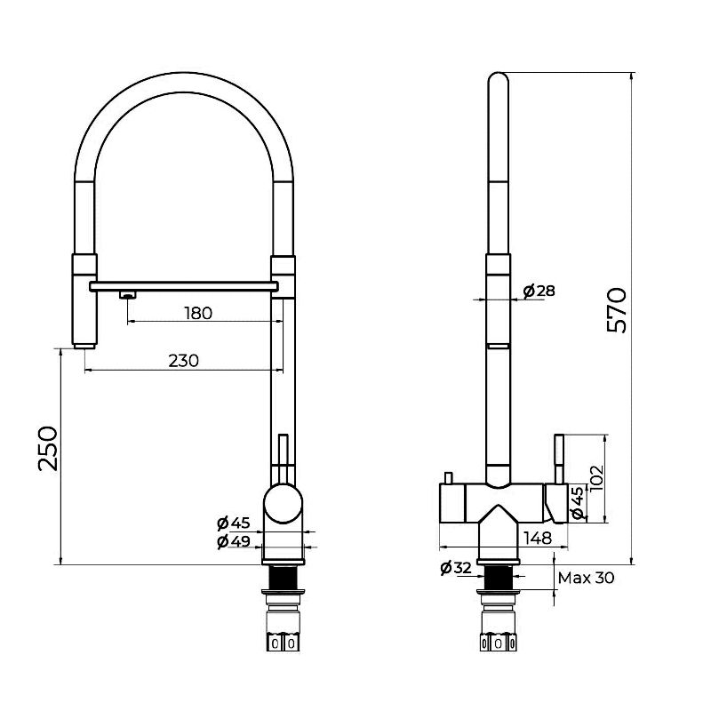 Смеситель для кухни с подключением фильтра Knotlor SS-16, сатин, артикул SS-16