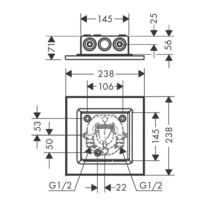 AX ShowerSolution Верхний душ, 250x250мм, 2jet, потолочный монтаж, цвет: хром AX ShowerSolution Верхний душ, 250x250мм, 2jet, потолочный монтаж, цвет: хром