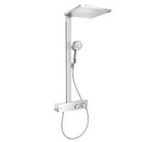 Душевая стойка, Hansgrohe, Raindance E, смеситель-есть, тип регулирования воды-термостатический картридж, верхний душ-есть, форма верхнего душа-квадратная, размер верхнего душа-300, держатель верхнего душа-есть, вынос, мм-405, количество режимов верхнего  Душевая стойка, Hansgrohe, Raindance E, смеситель-есть, тип регулирования воды-термостатический картридж, верхний душ-есть, форма верхнего душа-квадратная, размер верхнего душа-300, держатель верхнего душа-есть, вынос, мм-405, количество режимов верхнего