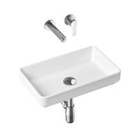 Комплект 4 в 1 Lavinia Boho Bathroom Sink Slim 21510175, накладная фарфоровая раковина 55 см, встраиваемый смеситель со скрытым механизмом, латунный сифон, донный клапан quick-clac