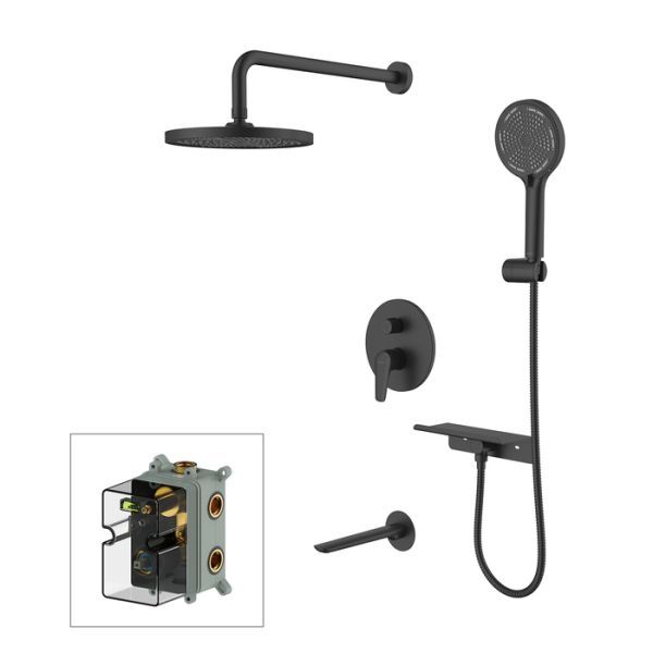 Душевая система скрытого монтажа с тропическим душем, ручным душем и изливом, черный матовый, Dale, Milardo, DALBL03M68