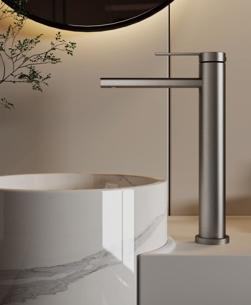 Смеситель для раковины высокий BELZ B11813-3, оружейная сталь