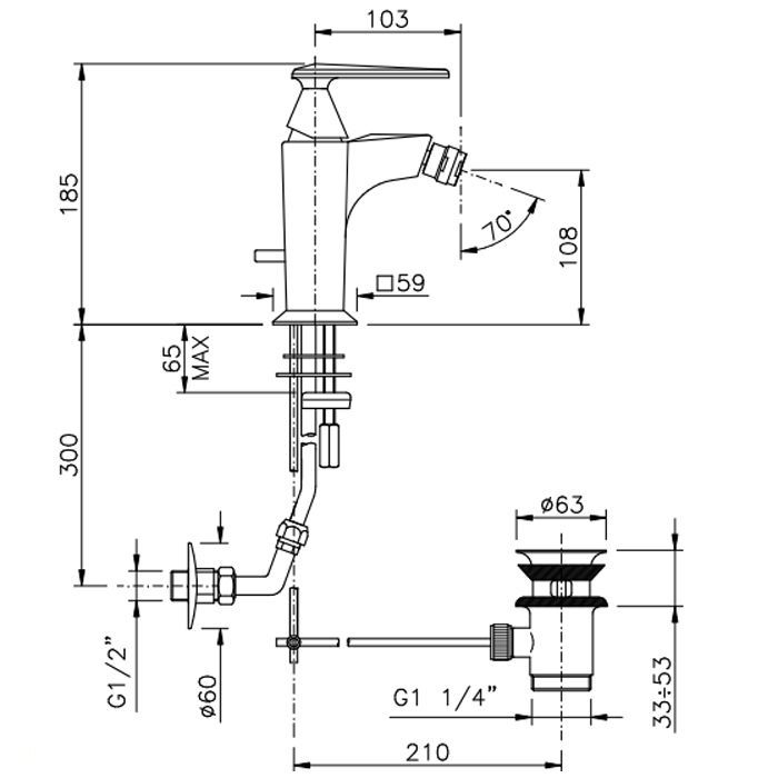 Nicolazz Vincent Смеситель для биде на 1 отверстие, с донным клапаном, цвет: English Gold