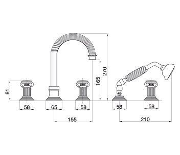 Смеситель на борт ванны с ручным  душем CEZARES APHRODITE-BVD